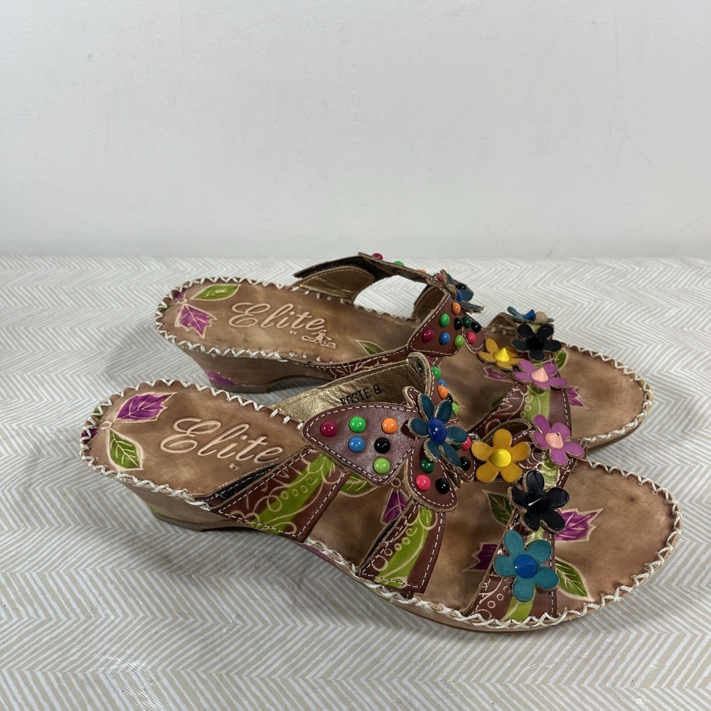 Corkys Women's 8‎ Rosie Elite Handpainted Floral Leather Strappy Sandals Casual